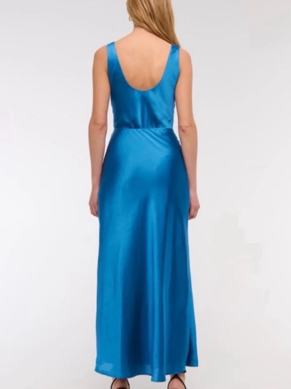 NWT Abercrombie & Fitch Blue Satin Cowl Neck Maxi Dress Small Formal Wedding